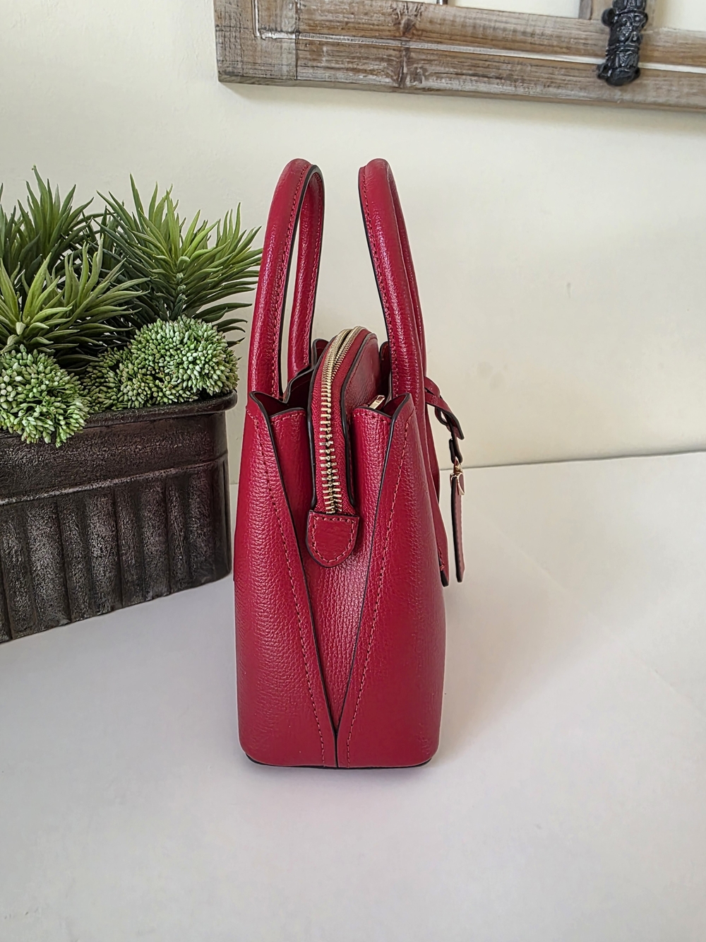 Kate Spade Margaux Mini Satchel Crossbody Hot Chili Red Textured Leather - Picture 6 of 14